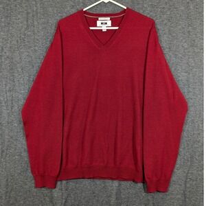 Joseph Abboud 100% Extra Fine Merino Wool Red Mens V Neck Sweater Size XXL